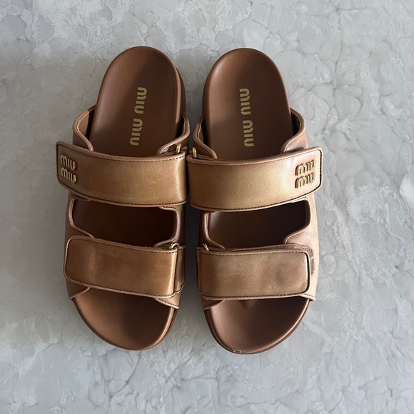 Miu Miu Tan Leather Sandals - Picture 1 of 8